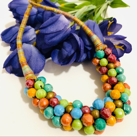 Ceramic multi Bead Woven Thread necklace - Picture 10 of 11